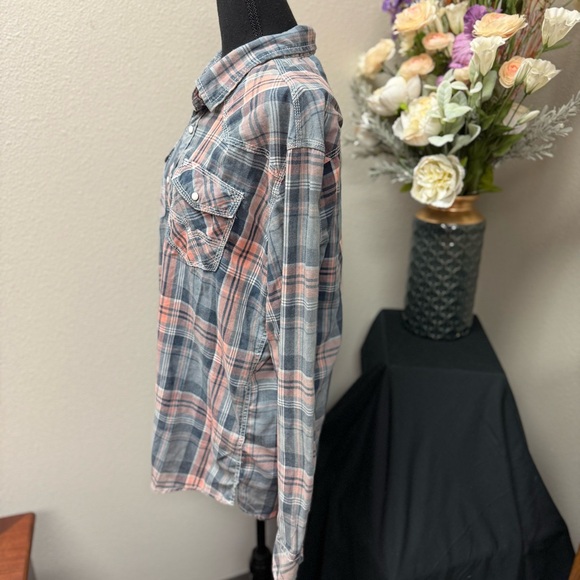 BKE Vintage Western Plaid Shirt Large | Athletic Fit Pearl Snap. Large - Picture 4 of 10